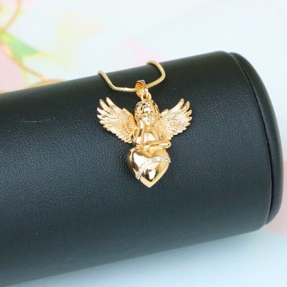 Rose Gold Angel Pendant with Heart and Wings – Elegant Spiritual Charm, XPPT1404 - Picture 5 of 13